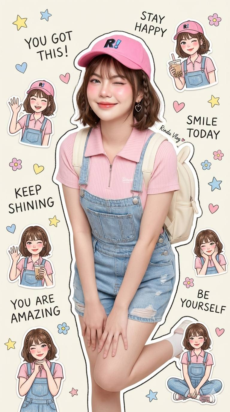 Chân dung cô gái tươi vui phong cách sticker